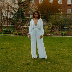 Beaded kimono sleeve wide leg wedding jumpsuit